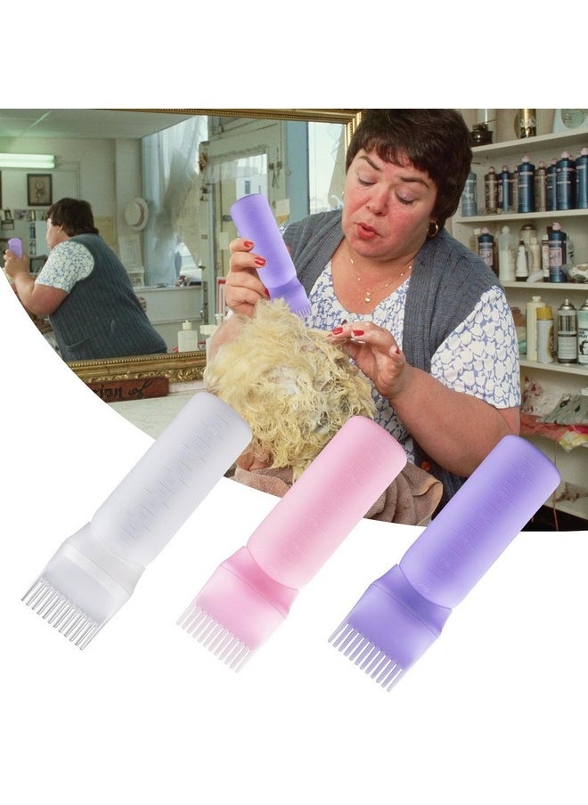 Cosywell Root Comb Applicator Bottle 6 Ounce Hair Dye Applicator Brush 3 Pack for Hair Root Comb Color with Graduated Scale(Pink White Purple)