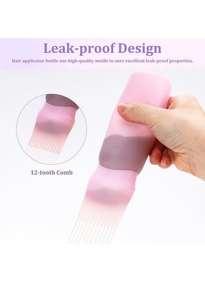 Cosywell Root Comb Applicator Bottle 6 Ounce Hair Dye Applicator Brush 3 Pack for Hair Root Comb Color with Graduated Scale(Pink White Purple)
