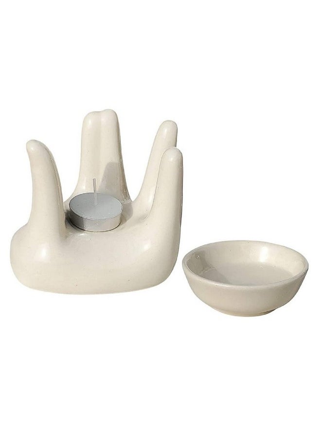 Pure Source India Oil Burner for Home, Office, with 1 Tea Light Candle, Made by Porcelain (Off - White)