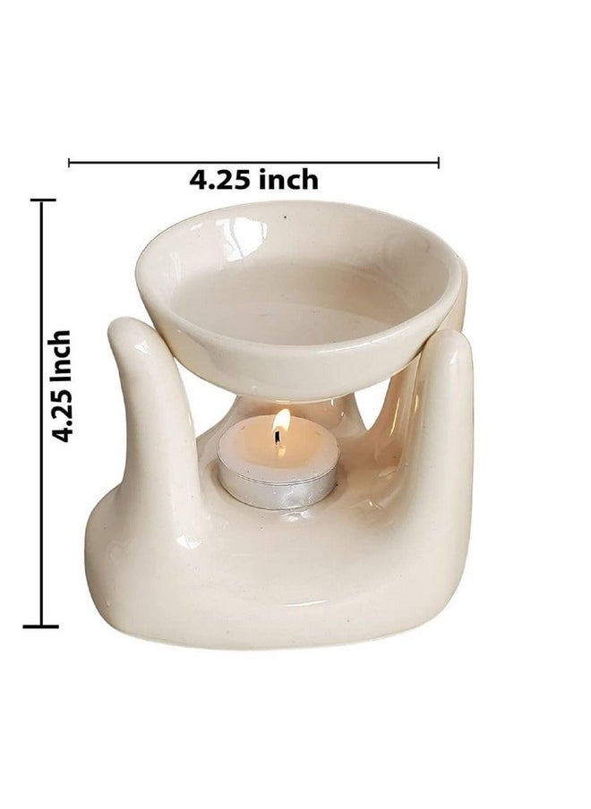 Pure Source India Oil Burner for Home, Office, with 1 Tea Light Candle, Made by Porcelain (Off - White)