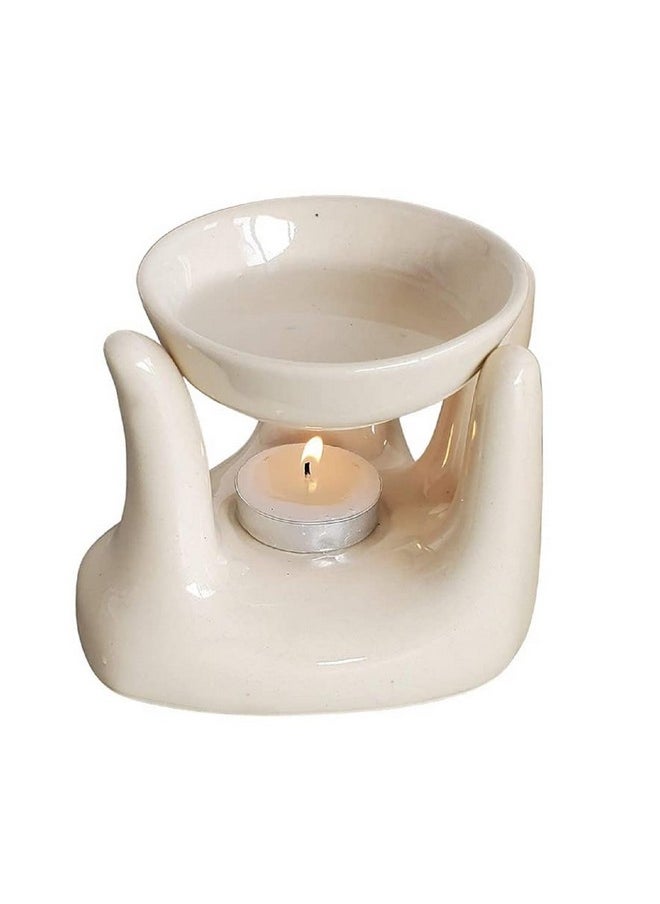 Pure Source India Oil Burner for Home, Office, with 1 Tea Light Candle, Made by Porcelain (Off - White)