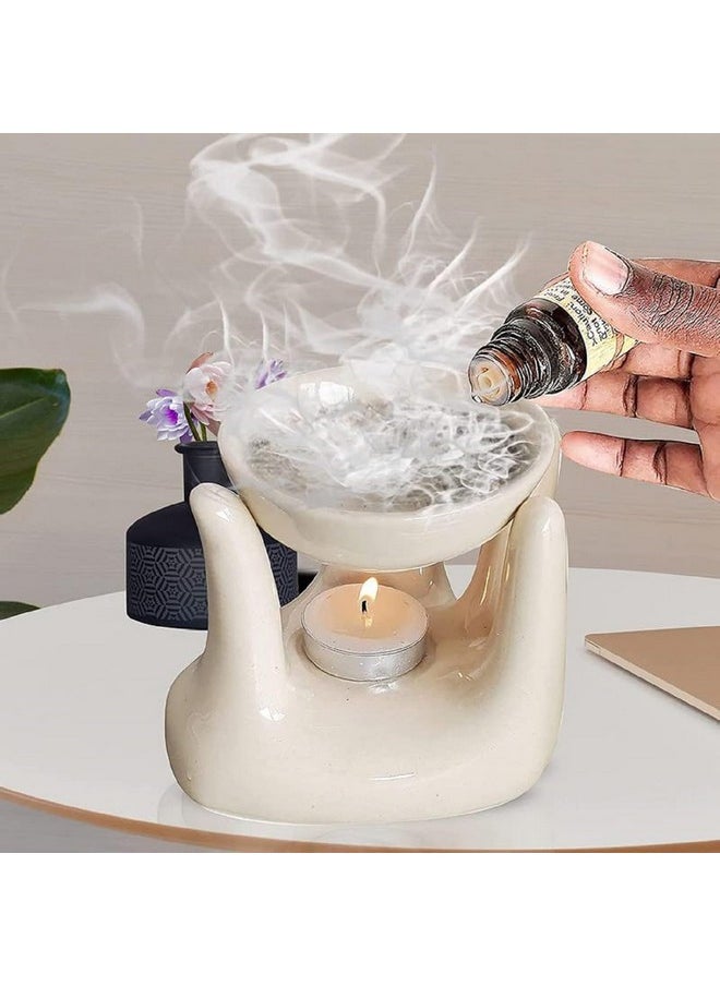 Pure Source India Oil Burner for Home, Office, with 1 Tea Light Candle, Made by Porcelain (Off - White)