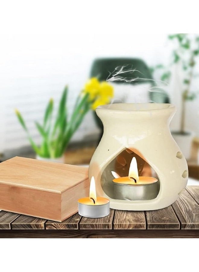 Pure Source India Ceramic Clay Oil Burner Aroma Diffuser (Off- White) -Set of 2