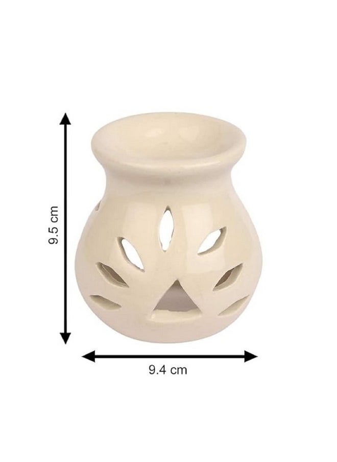 Pure Source India Ceramic Clay Oil Burner Aroma Diffuser (Off- White) -Set of 2