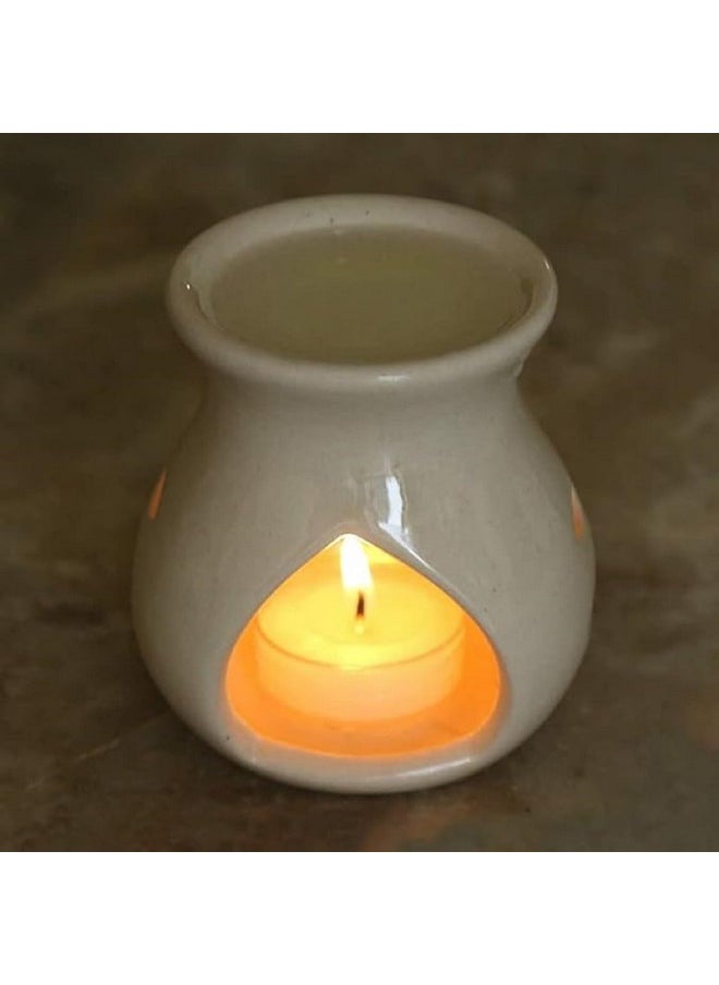 Pure Source India Ceramic Clay Oil Burner Aroma Diffuser (Off- White) -Set of 2