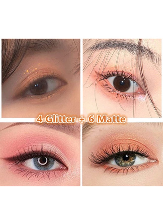 Go Ho 10 Colors Eyeshadow Palette,Matte&Glitter&Shimmer Eyeshadow Korean Makeup,Long Lasting Blendable Shades,Naturing-Looking,Waterproof Cool Eye Shadow Makeup Palette,01