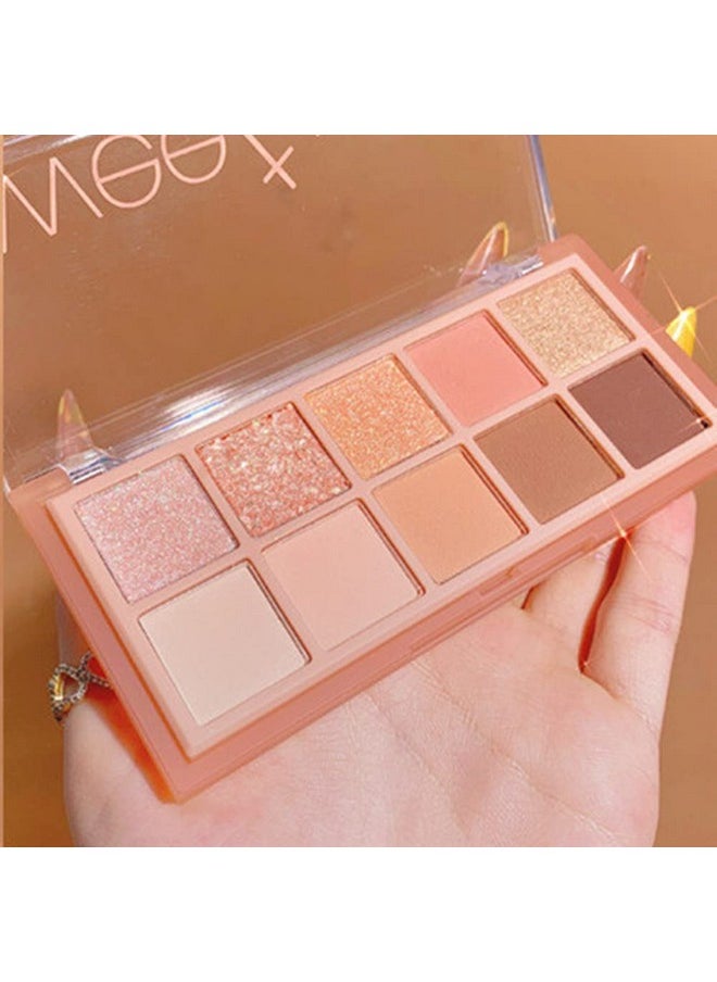 Go Ho 10 Colors Eyeshadow Palette,Matte&Glitter&Shimmer Eyeshadow Korean Makeup,Long Lasting Blendable Shades,Naturing-Looking,Waterproof Cool Eye Shadow Makeup Palette,01