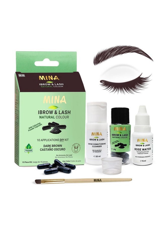 Minaibrow & Lash Tint kit Dark Brown | Natural Spot coloring and Brow Tinting Kit Powder in Capsule, Water and Smudge Proof | No Ammonia, No Lead