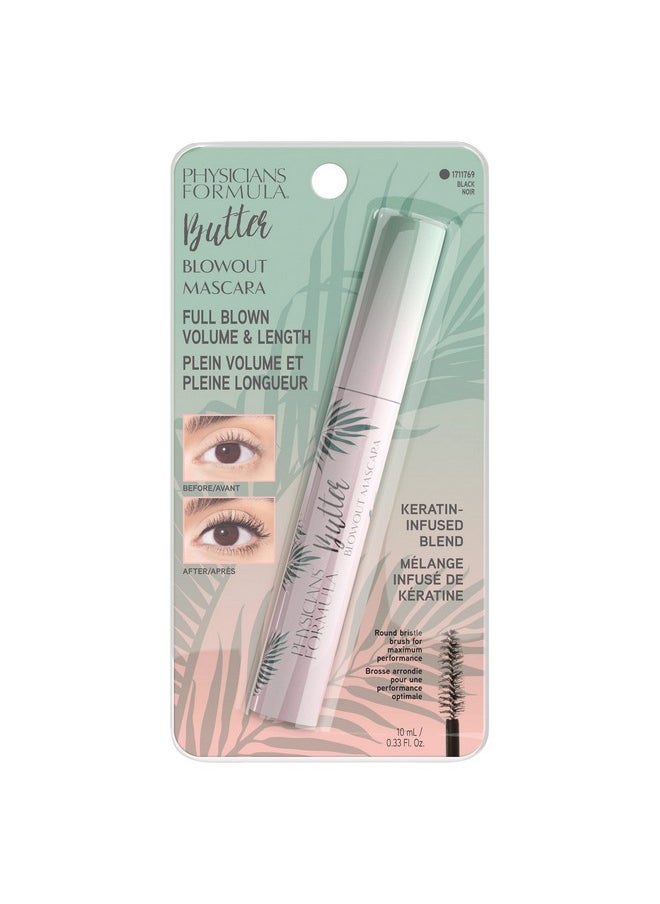 Physicians Formula Butter Blowout Mascara Black, Keratin Infused, Volumizing Mascara, Buildable, Lengthening Mascara, Defining, Curling, Multiplying, Blackest Black