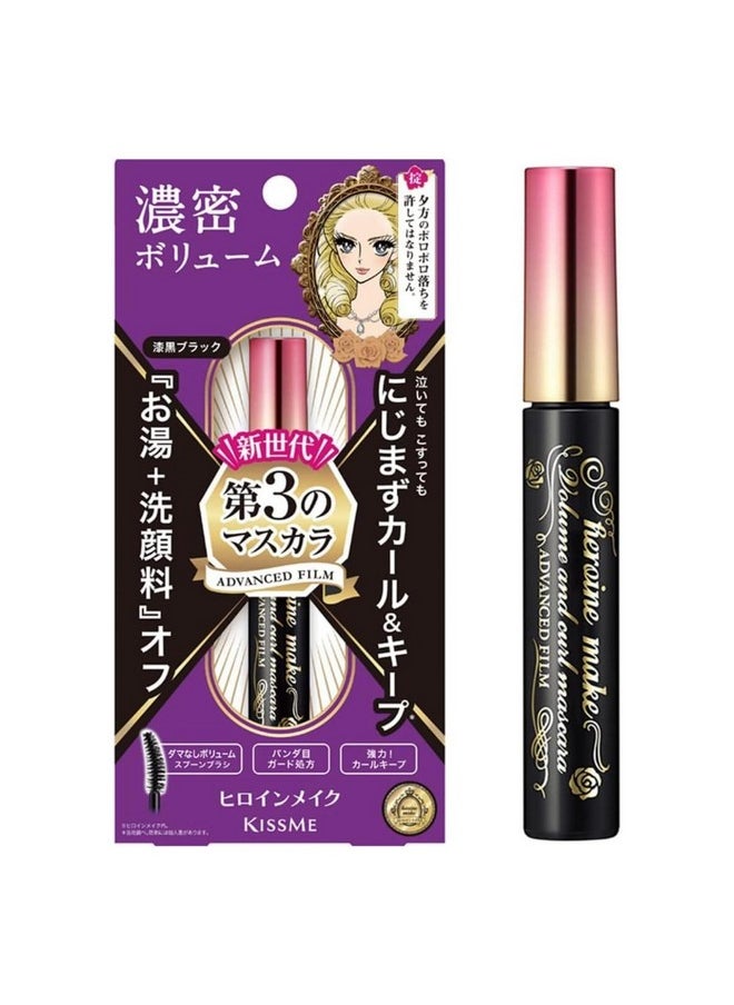 HEROINE MAKE by KISSME Mascara Volumizing Eye Makeup & Curl, Waterproof Long-lasting False Eyelash Effect with Curvy Brush Advanced Film 01 Jet Black