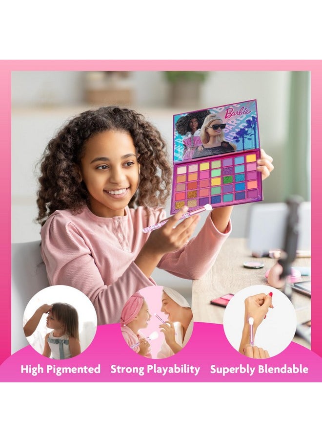 Barbie - Townley Girl 35-Well Eyeshadow Palette, Shimmery and Opaque Colors, Pigmented Blendable, 8 Application Brushes Non-Toxic 8+, Perfect for Parties, Sleepovers & Makeovers