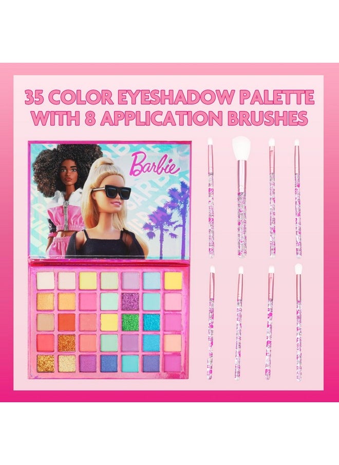 Barbie - Townley Girl 35-Well Eyeshadow Palette, Shimmery and Opaque Colors, Pigmented Blendable, 8 Application Brushes Non-Toxic 8+, Perfect for Parties, Sleepovers & Makeovers