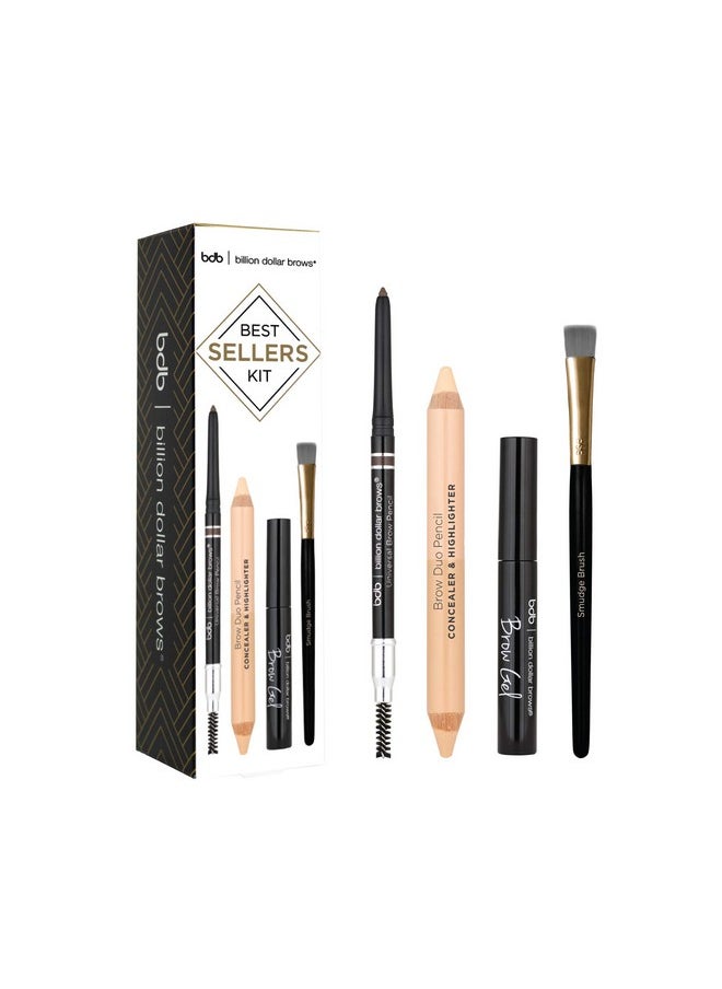 Billion Dollar Brows Best Sellers Kit, Includes Universal Brow Pencil, Brow Duo Pencil, Brow Gel and Smudge Brush for Perfectly Defined Brows