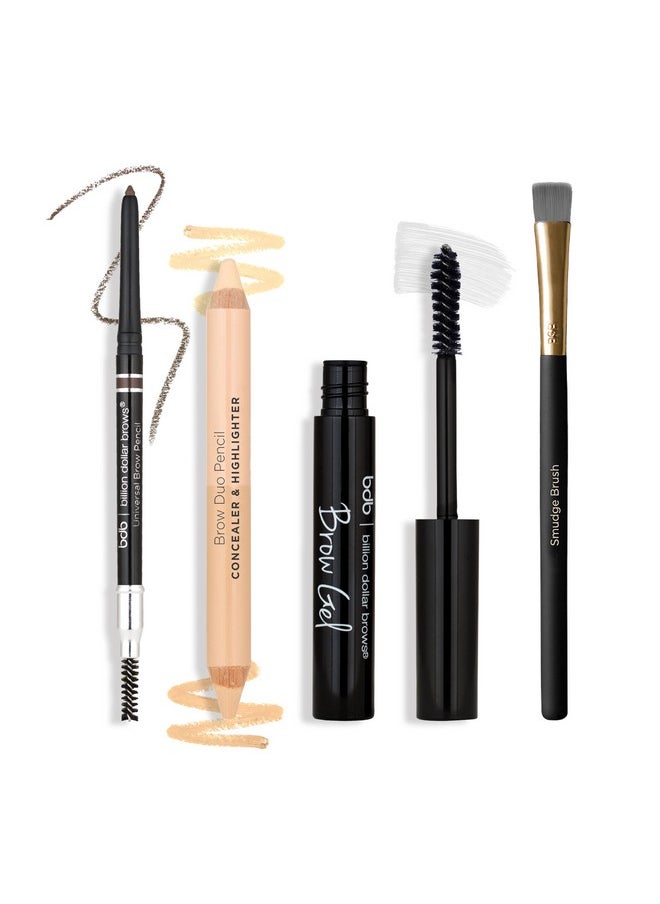 Billion Dollar Brows Best Sellers Kit, Includes Universal Brow Pencil, Brow Duo Pencil, Brow Gel and Smudge Brush for Perfectly Defined Brows