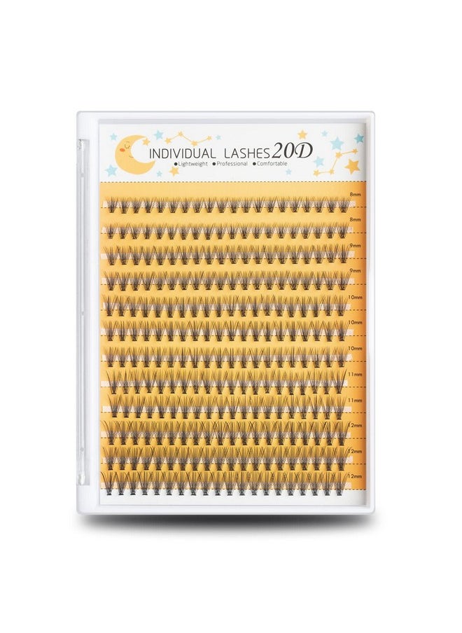 FinyDreamy 240pcs Individual Lashes Extension, 20D Volume Mix Pack Cluster Lashes, 8-12mm Mix Lengths C Curl 0.07mm Thickness Professional Makeup Individual Cluster Lashes and Apply Under your Lashes