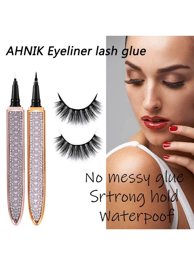 AHNIK Eyeliner Lash Glue Latex-Free Suitable for Sensitive Eyes Eyeliner Glue Strong Hold Waterproof Eyelash Glue Pen Eyelash Glue for False Lashes (1P, Black1)
