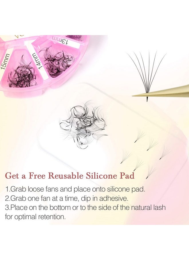 Premade Fans Eyelash Extensions 600 pcs Pointy Thin Base Promade Loose Fans Stable D Curl 8-15mm Mix Lengths Pre Made Volume Lashes with Reusable Silicone Pad by EMEDA (6D 0.07 D 8-15mm)
