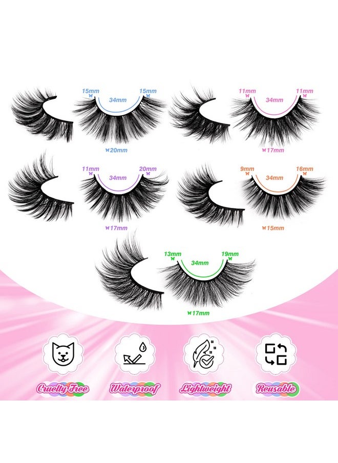 20 Pairs False Eyelashes 3D Faux Mink Lashes Natural Look Wispy Fake Eyelashes ALPHONSE 16-20MM Fluffy Volume Long Thick Lashes Pack 5 Styles Mixed