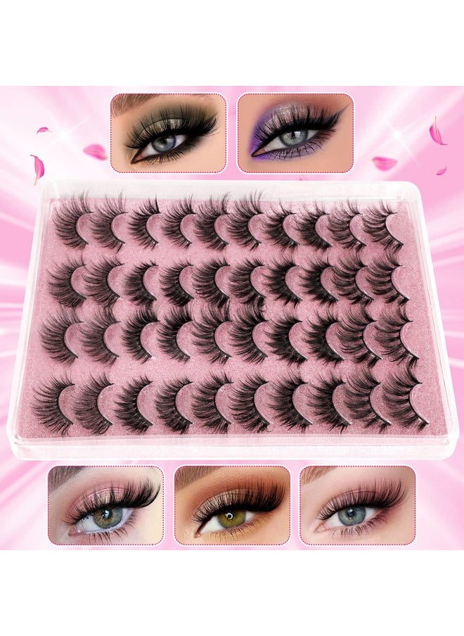 20 Pairs False Eyelashes 3D Faux Mink Lashes Natural Look Wispy Fake Eyelashes ALPHONSE 16-20MM Fluffy Volume Long Thick Lashes Pack 5 Styles Mixed