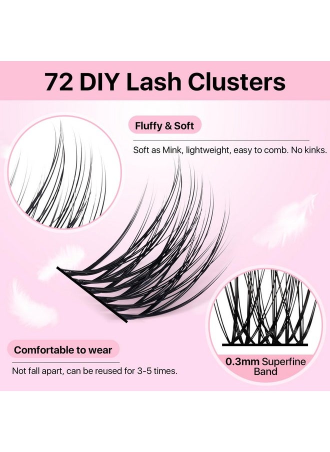 Miuffue Lash Clusters 72 PCs Cluster Lashes DIY Eyelash Extensions Super Thin Band Soft Mixed Tray Wispy Individual Lashes Eyelash Clusters (Fluffy, C-8-16mix)
