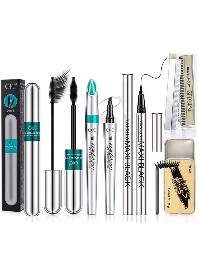 5x Longer Voluminous Eyelashes, 2 in 1 Vibely Mascara & Eyebrow Pencil & Eyeliner & Eyebrow Soap Kit & 10Pcs Eyebrow Trimming Blades, Waterproof No Clumping (5 Set)