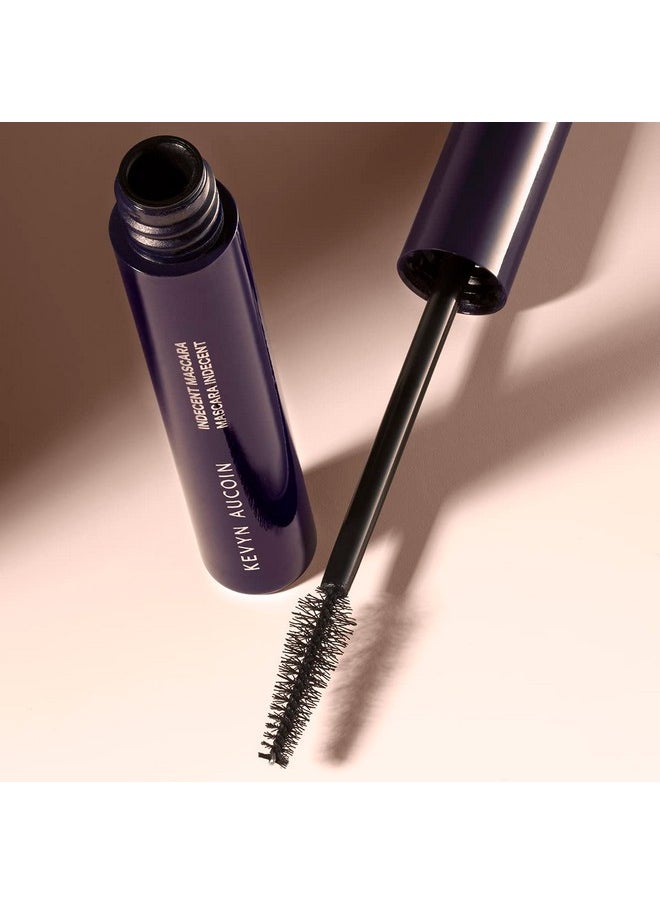 Kevyn Aucoin Indecent Mascara, Black: Thin cone-shaped brush. Creamy lash condition formula. Dramatic and natural look. Long wear. Clump & flake-free. Pro makeup artist go to for defined fuller lashes