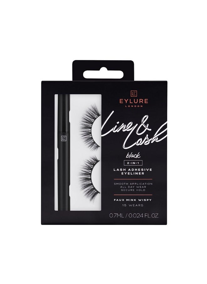 Eylure Line & Lash Kit, 2-in-1 Lash Black Glue Eyeliner and False Lashes, Faux Mink Wispy
