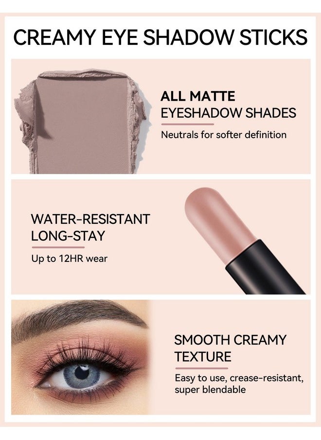 Erinde Waterproof Cream Eyeshadow Stick, Matte Nude Eye Shadow Sticks, Longwear Blendable High Pigmented, Neutral Eye Shadow Sticks Matte for Older Eyes, Smokey Eyeshadow Pencil Crayon, 21 Gray Brown