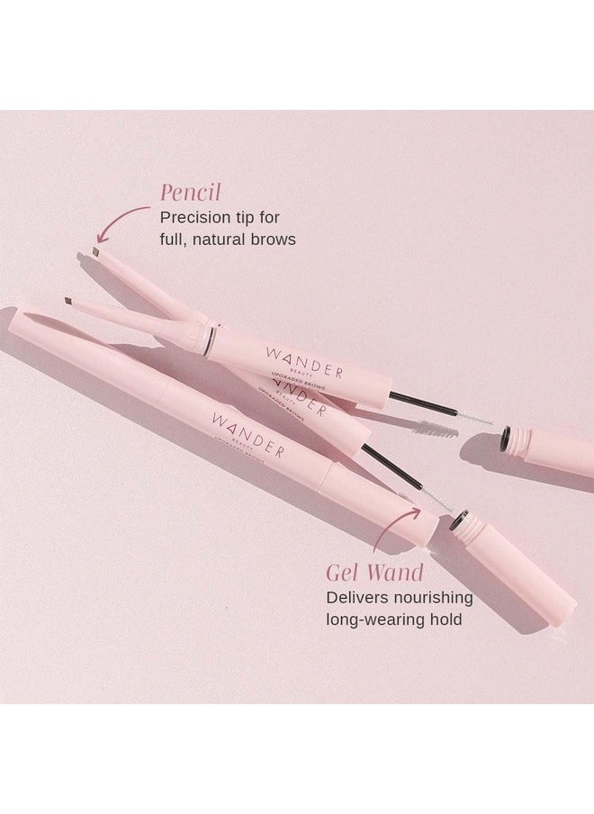 Wander Beauty Upgraded Brow Pencil & Eye Brow Gel - Medium Brown - 2 in 1 Eye Brow Makeup With Castor Oil, Peptides & Panthenol - Two-Sided Brow Filler, Definer, & Lifter for Fuller Brows - 0.05 fl oz