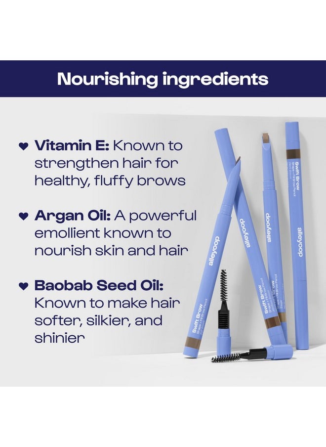 ALLEYOOP Swift Brow All-In-One Brow Definition with Built-In Sharpener & Spoolie Brush - Soft Brown - Water & Smudge-Resistant Eyebrow Definer Pencil with Natural Matte Finish - Vegan & Cruelty-Free