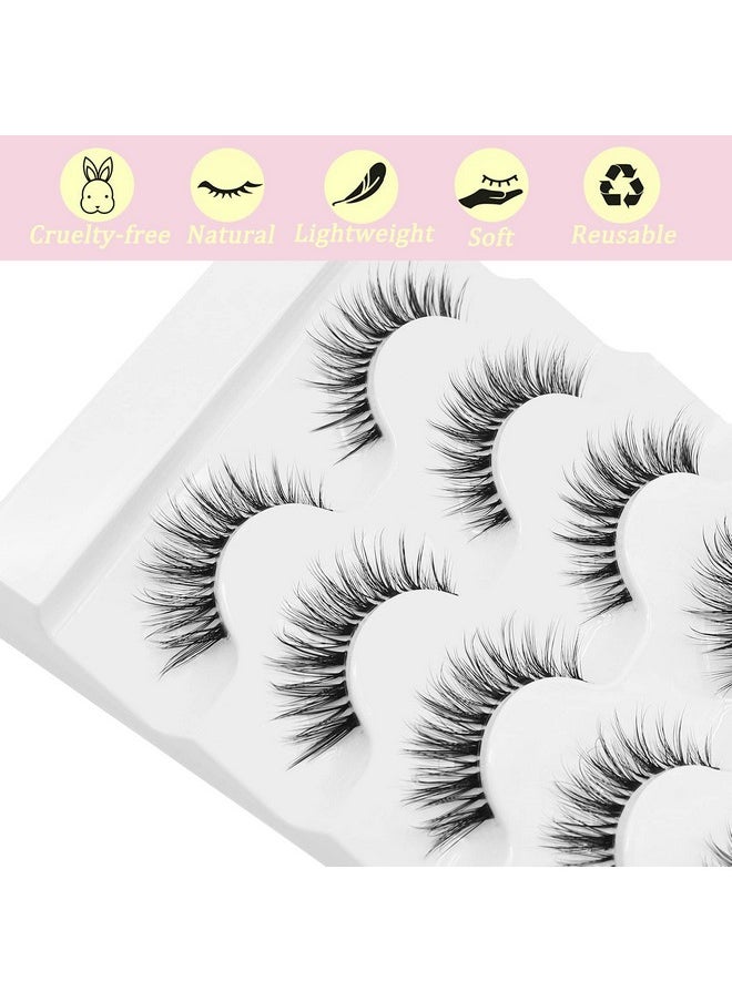 Veleasha Lashes Wispy False Eyelashes 100% Handmade Eyelashes Natural Look Fake Lashes Lightweight Lashes with Soft Clear Band 5 Pairs Pack (G2)