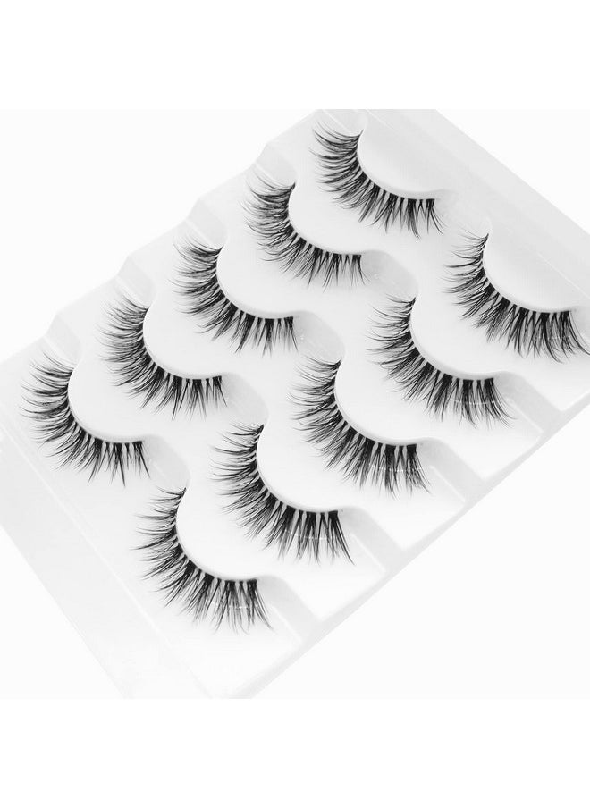 Veleasha Lashes Wispy False Eyelashes 100% Handmade Eyelashes Natural Look Fake Lashes Lightweight Lashes with Soft Clear Band 5 Pairs Pack (G2)