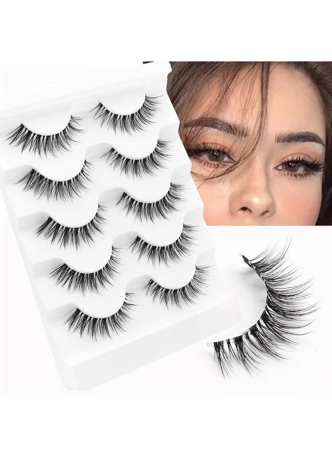 Veleasha Lashes Wispy False Eyelashes 100% Handmade Eyelashes Natural Look Fake Lashes Lightweight Lashes with Soft Clear Band 5 Pairs Pack (G2)