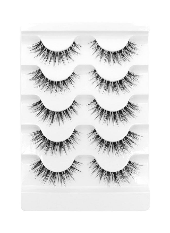 Veleasha Lashes Wispy False Eyelashes 100% Handmade Eyelashes Natural Look Fake Lashes Lightweight Lashes with Soft Clear Band 5 Pairs Pack (G2)