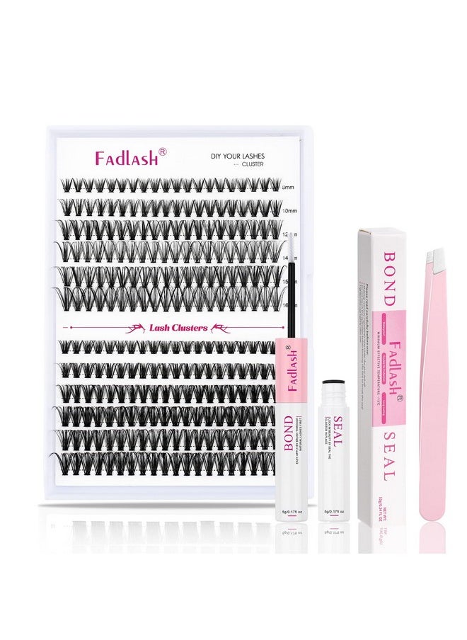 FADLASH DIY Eyelash Extension Kit, 240Pcs Lash Clusters with Lash Bond and Seal, Clusters Eyelash Applicator Tool, D Curl DIY Lash Kit (30D+40D Kit)