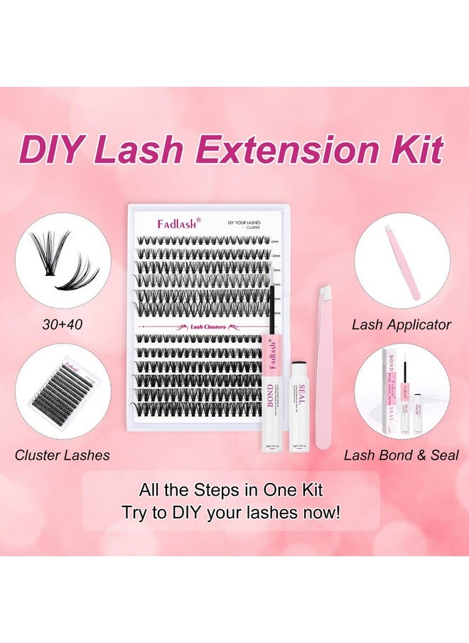 FADLASH DIY Eyelash Extension Kit, 240Pcs Lash Clusters with Lash Bond and Seal, Clusters Eyelash Applicator Tool, D Curl DIY Lash Kit (30D+40D Kit)
