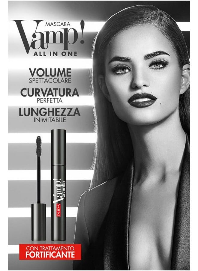 Pupa Milano Vamp! All In One Mascara - Add Extreme Volume and Length to Lashes - Serum-Infused Formula Promotes Thicker Lash Appearance - Smudge and Clump Resistant - 101 Extra Black - 0.3 oz