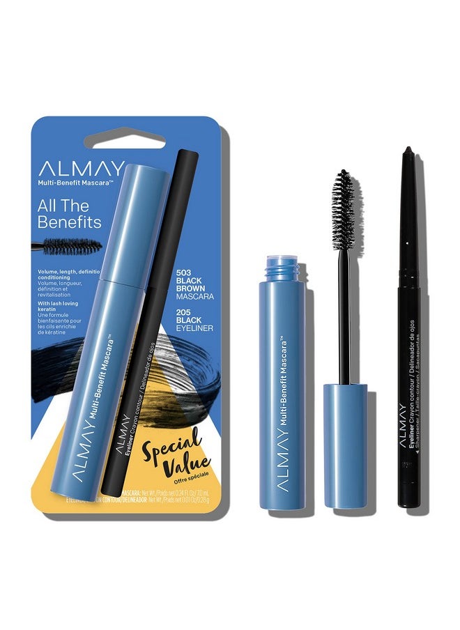 Almay Multi-Benefit Mascara and Eyeliner Duo Value Pack, Black Brown