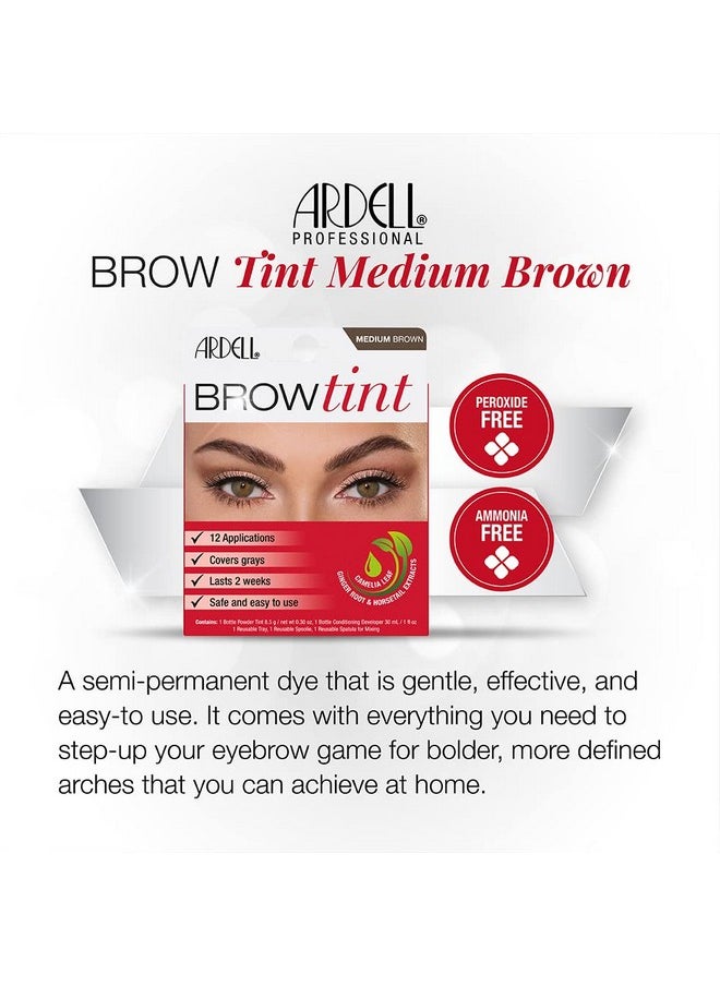 Ardell Brow Tint Medium Brown, Longer-lasting, Semi-permanent Brow Dye, with Natural Extracts, Complete Brow Tinting Kit, 1 pack