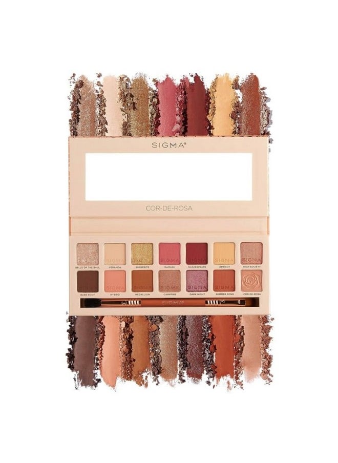 Sigma Beauty Cor-De-Rosa Eyeshadow Palette - 14 Warm Eyeshadow Shades in Matte, Shimmer and Metalic Finishes - Highly Pigmented Vegan Eye Makeup Palette - Clean Beauty Products