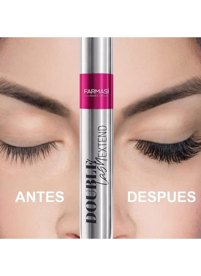 FARMASI Double Lash Extend Mascara, Eyelash Lengthening Applicator, Natural Lengthening and Thickening Effect No Clumping, Buildable, Defining, Curling, 0.41 fl. Oz / 12 ml (Black)