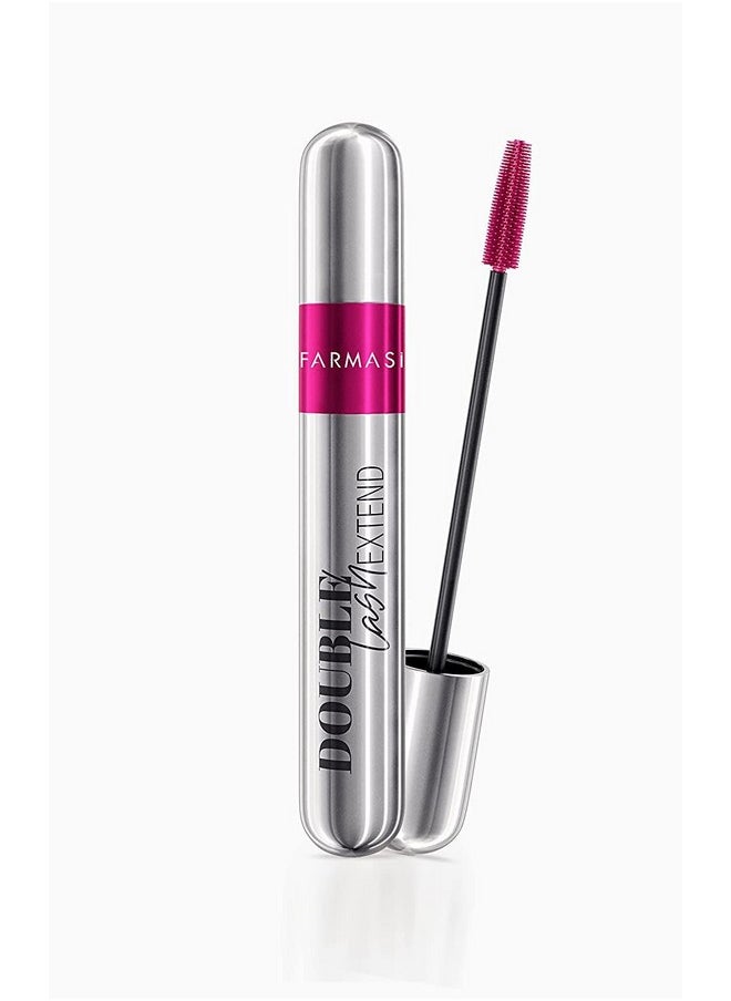 FARMASI Double Lash Extend Mascara, Eyelash Lengthening Applicator, Natural Lengthening and Thickening Effect No Clumping, Buildable, Defining, Curling, 0.41 fl. Oz / 12 ml (Black)