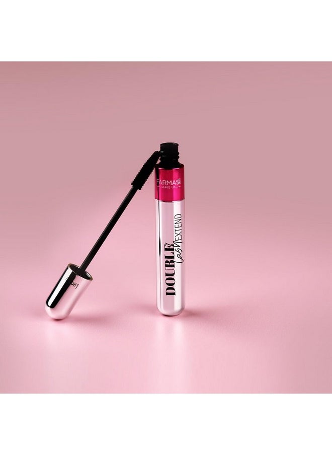 FARMASI Double Lash Extend Mascara, Eyelash Lengthening Applicator, Natural Lengthening and Thickening Effect No Clumping, Buildable, Defining, Curling, 0.41 fl. Oz / 12 ml (Black)