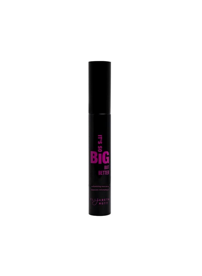 Elizabeth Mott Black Volumizing Smudge-Proof Mascara-Cruelty Free Lengthening Fiber Mascara with Hourglass Wand-Water Resistant, No Clump, Amazing Eyelashes, Safe with Lash Extensions, Full-Size 8 ml