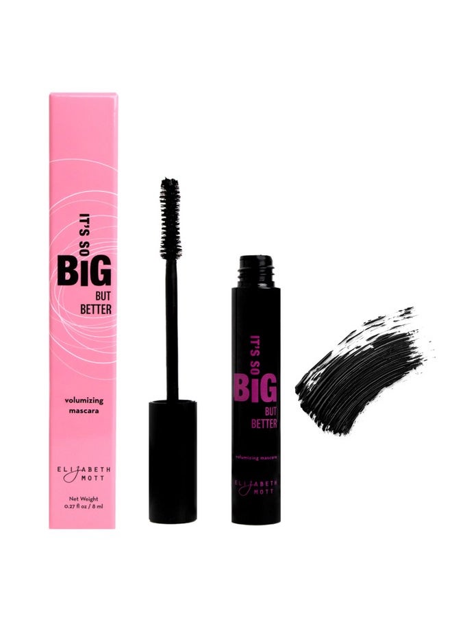 Elizabeth Mott Black Volumizing Smudge-Proof Mascara-Cruelty Free Lengthening Fiber Mascara with Hourglass Wand-Water Resistant, No Clump, Amazing Eyelashes, Safe with Lash Extensions, Full-Size 8 ml