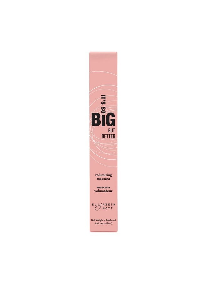 Elizabeth Mott Black Volumizing Smudge-Proof Mascara-Cruelty Free Lengthening Fiber Mascara with Hourglass Wand-Water Resistant, No Clump, Amazing Eyelashes, Safe with Lash Extensions, Full-Size 8 ml