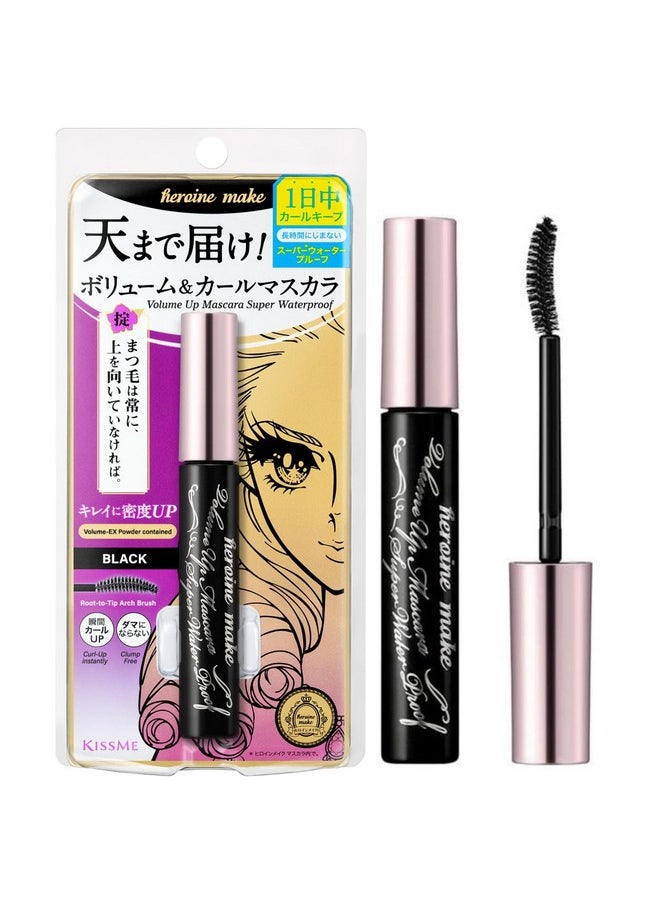 HEROINE MAKE by KISSME Volumizing Eyemakeup Mascara with Waterproof Black Curvy Brush, Defining Fiber Long-lasting False Eyelash Effect, Made in Japan
