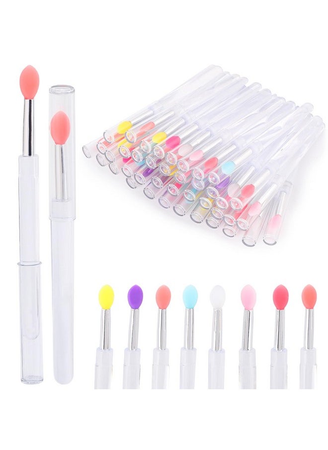 40Pcs Silicone Lip Brushes with Cap, Reusable Applicator Brushes for Eyeshadow, Lip Gloss Mask Cream