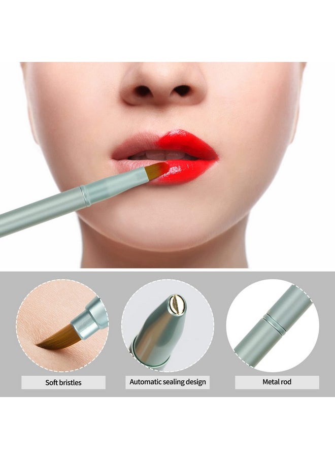 Unaone [2 Pack] Lip Brush for Lipstick, Retractable Lip Brushes, Dual-ended Makeup Brush for Lipstick Lip Gloss, Include Lid Silver and Green
