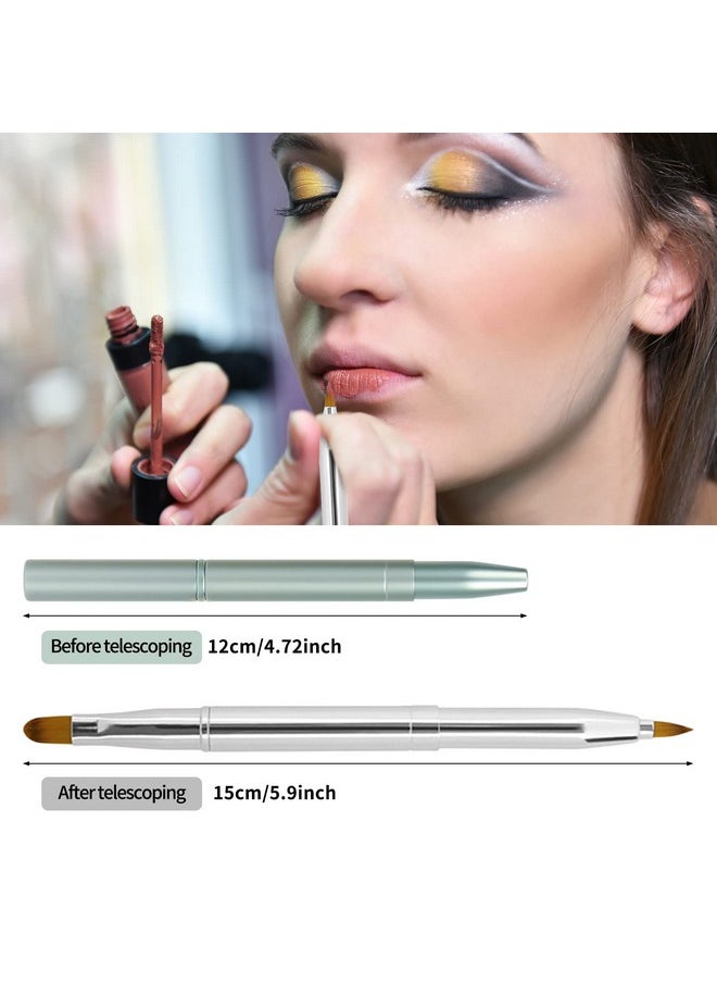 Unaone [2 Pack] Lip Brush for Lipstick, Retractable Lip Brushes, Dual-ended Makeup Brush for Lipstick Lip Gloss, Include Lid Silver and Green